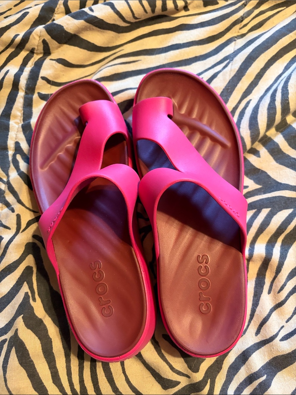 CROCS Women's Hot Pink Slide Sandals with Maroon Footbed